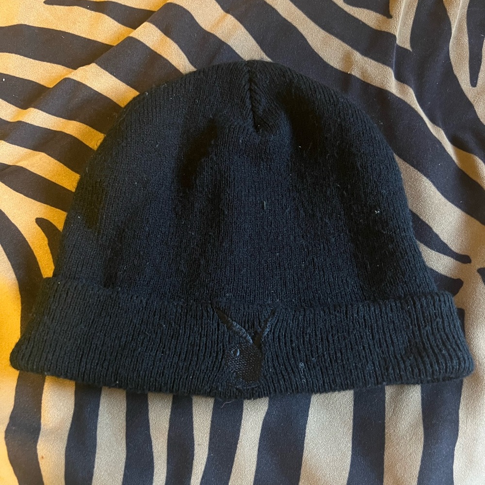 Black Knit Playboy Beanie
